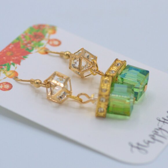 COPY - Green and Gold Dangle Earrings - Picture 7 of 9